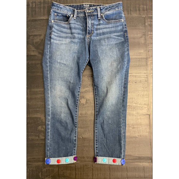 a.n.a Skinny Ankle Jeans Cuffed/Rolled Multicolored Buttons-Sz 6 - Picture 8 of 9